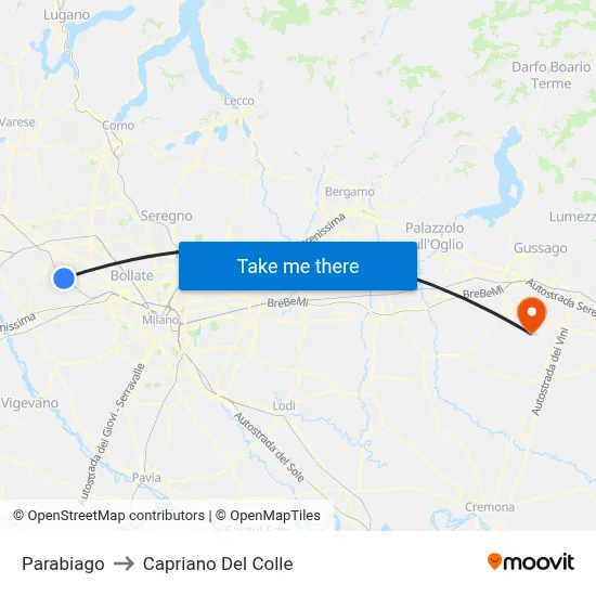 Parabiago to Capriano Del Colle map