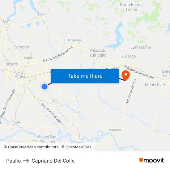 Paullo to Capriano Del Colle map