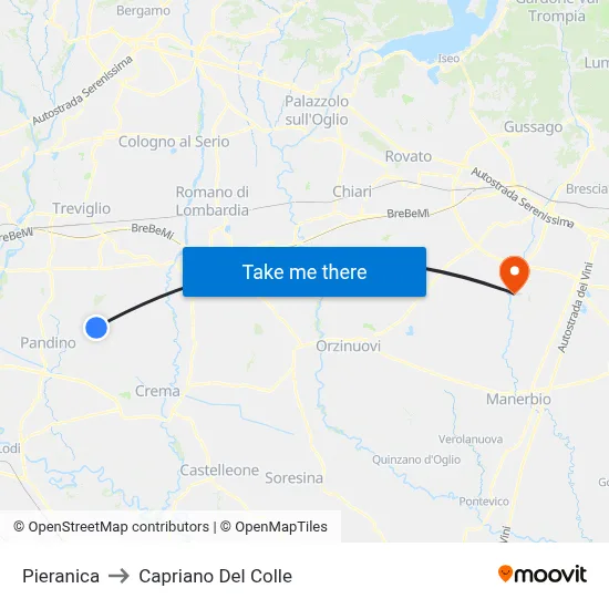 Pieranica to Capriano Del Colle map