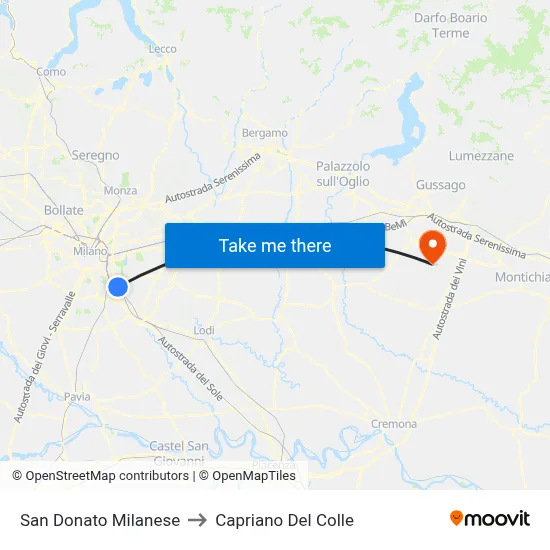 San Donato Milanese to Capriano Del Colle map