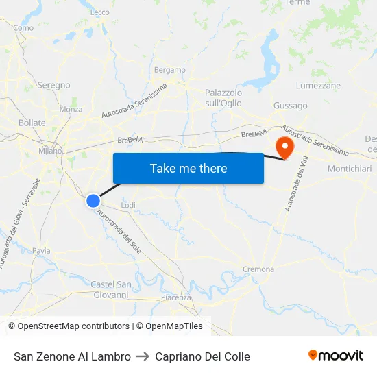 San Zenone Al Lambro to Capriano Del Colle map