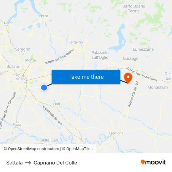 Settala to Capriano Del Colle map