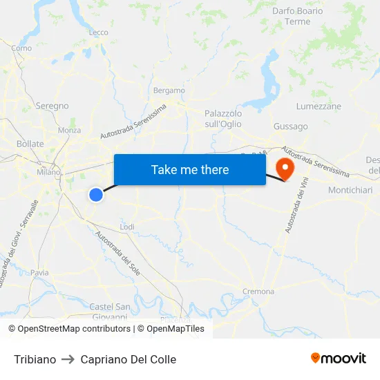 Tribiano to Capriano Del Colle map