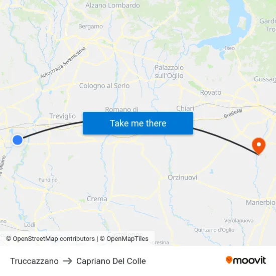 Truccazzano to Capriano Del Colle map