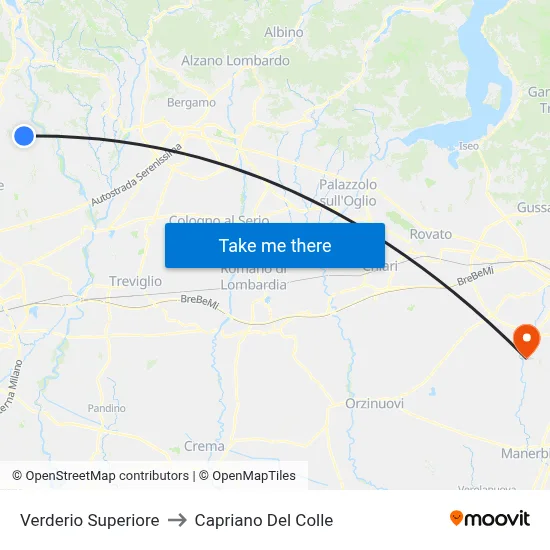 Verderio Superiore to Capriano Del Colle map