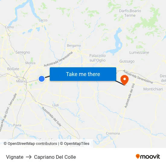 Vignate to Capriano Del Colle map