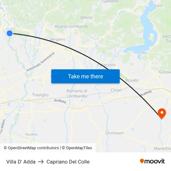 Villa D' Adda to Capriano Del Colle map