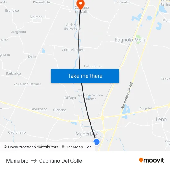 Manerbio to Capriano Del Colle map