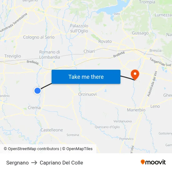Sergnano to Capriano Del Colle map