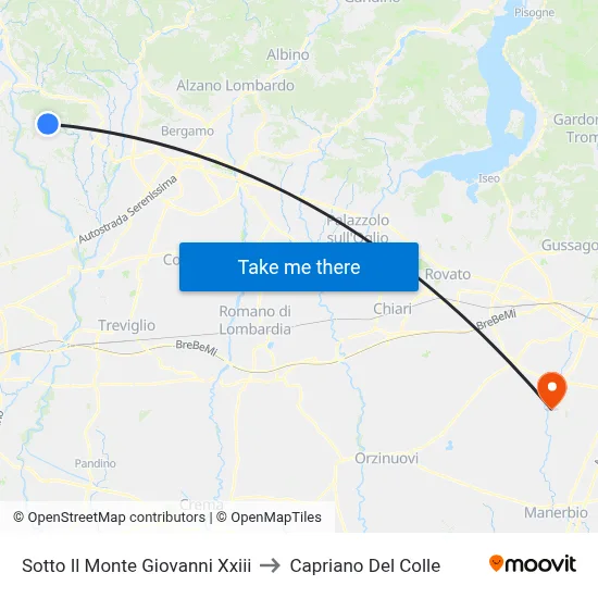 Sotto Il Monte Giovanni Xxiii to Capriano Del Colle map