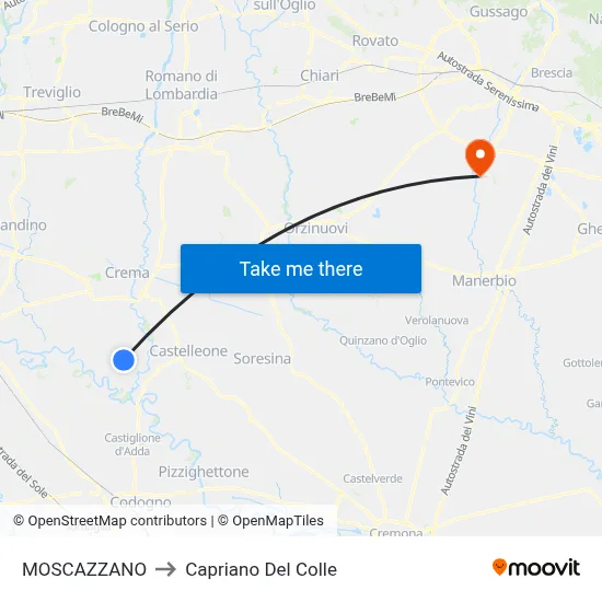Moscazzano to Capriano Del Colle map