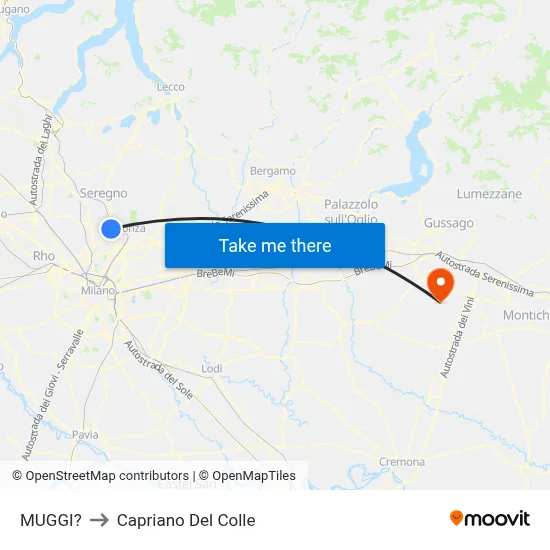 Muggiò to Capriano Del Colle map