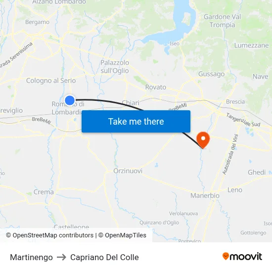 Martinengo to Capriano Del Colle map