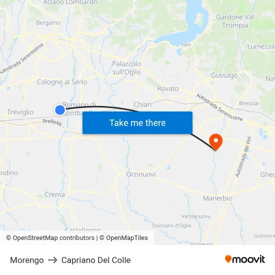 Morengo to Capriano Del Colle map