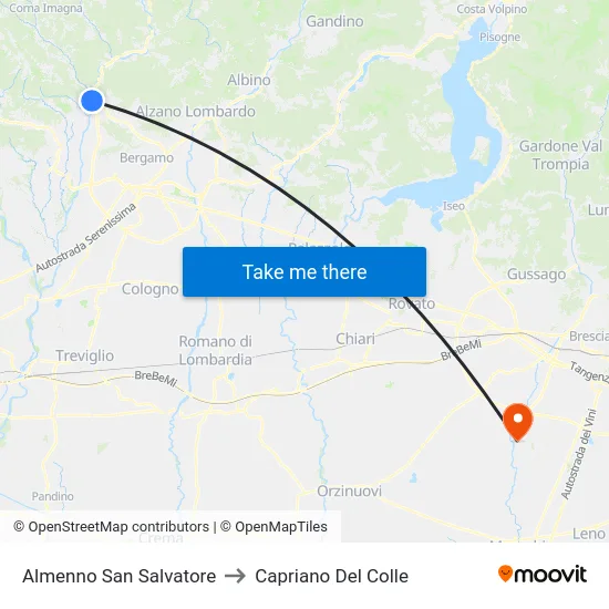 Almenno San Salvatore to Capriano Del Colle map