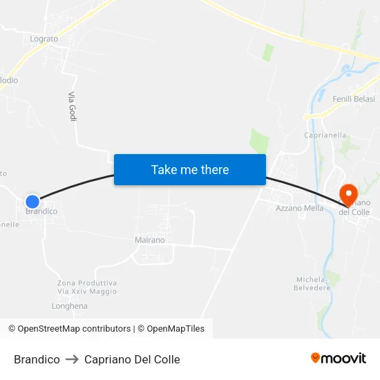 Brandico to Capriano Del Colle map