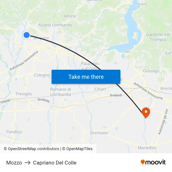 Mozzo to Capriano Del Colle map