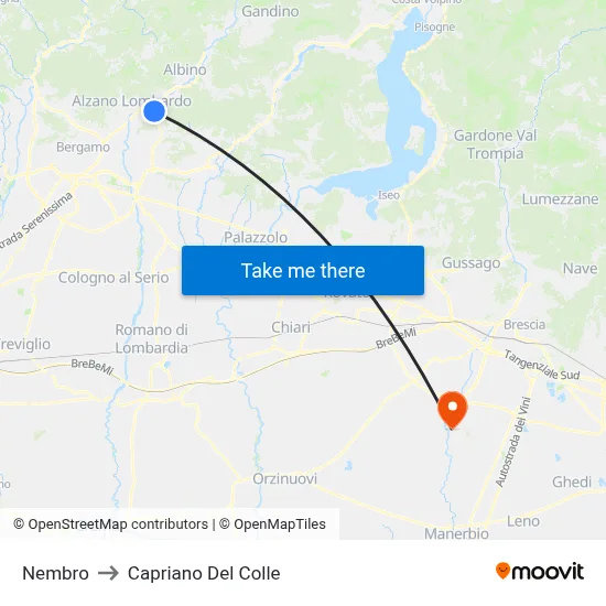 Nembro to Capriano Del Colle map