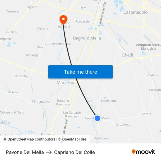 Pavone Del Mella to Capriano Del Colle map