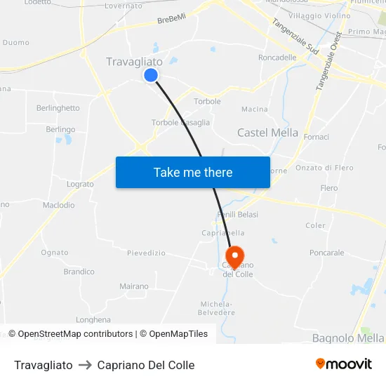 Travagliato to Capriano Del Colle map