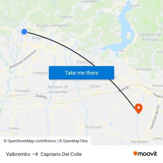Valbrembo to Capriano Del Colle map
