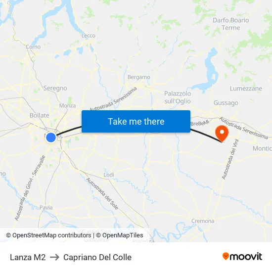Lanza M2 to Capriano Del Colle map