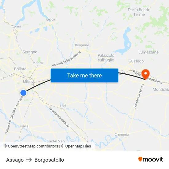 Assago to Borgosatollo map