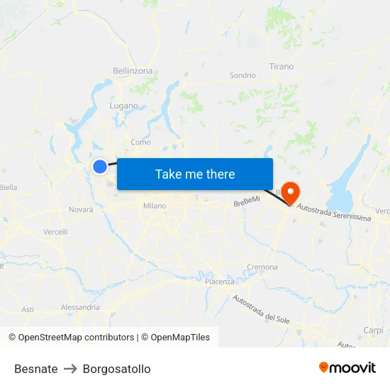 Besnate to Borgosatollo map