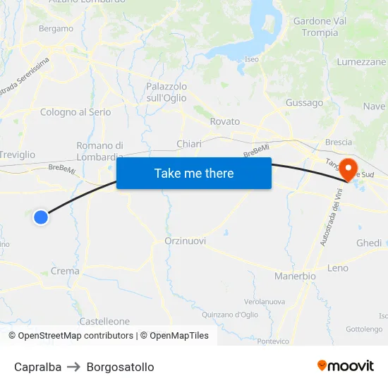 Capralba to Borgosatollo map