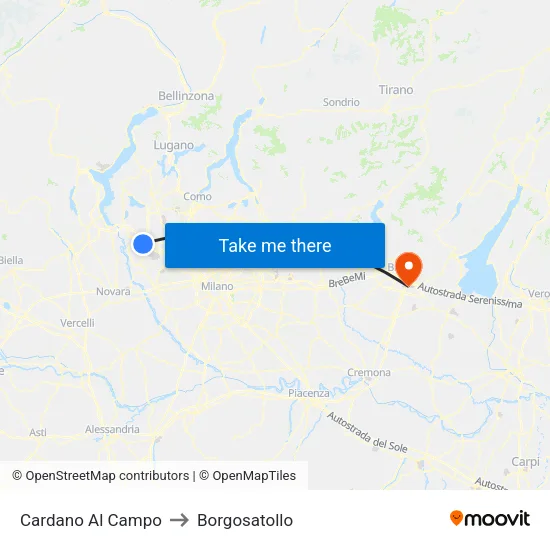 Cardano al Campo to Borgosatollo map