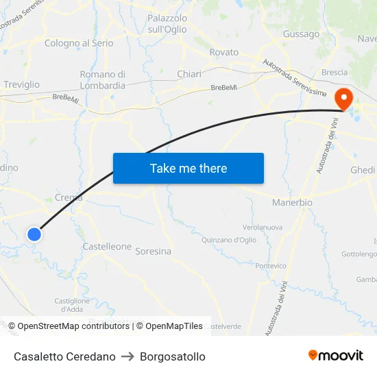 Casaletto Ceredano to Borgosatollo map