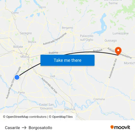 Casarile to Borgosatollo map