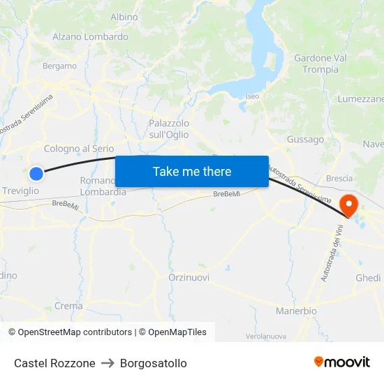 Castel Rozzone to Borgosatollo map