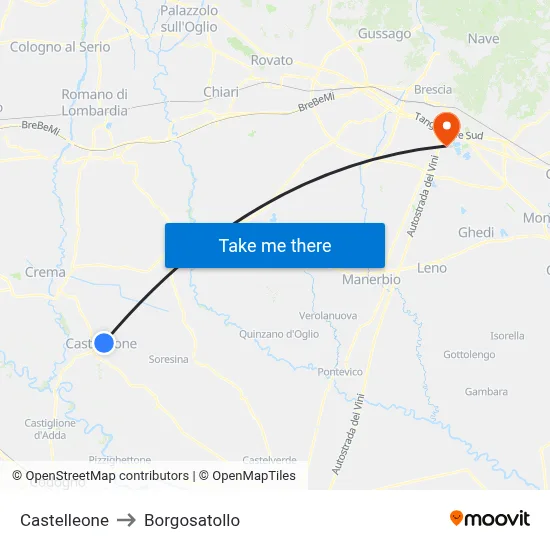 Castelleone to Borgosatollo map