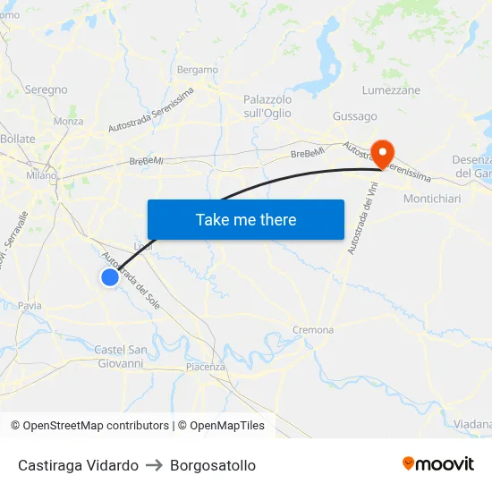 Castiraga Vidardo to Borgosatollo map
