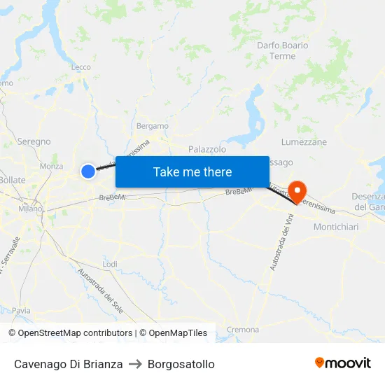 Cavenago di Brianza to Borgosatollo map