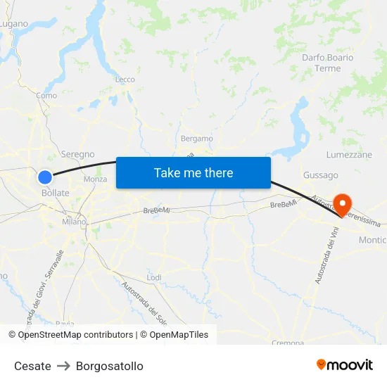 Cesate to Borgosatollo map