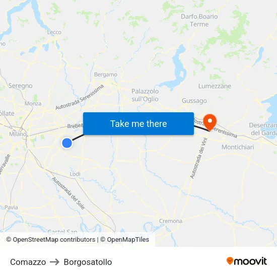 Comazzo to Borgosatollo map