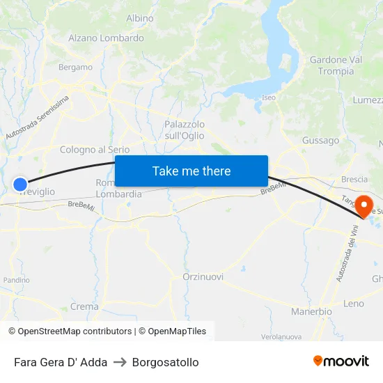 Fara Gera D' Adda to Borgosatollo map