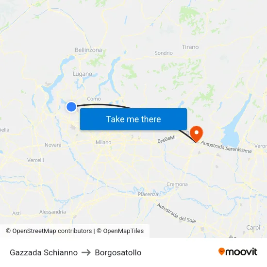 Gazzada Schianno to Borgosatollo map