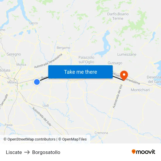 Liscate to Borgosatollo map