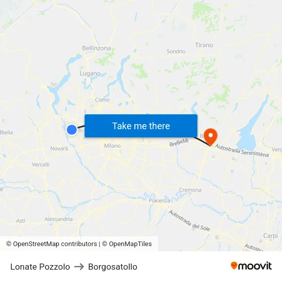 Lonate Pozzolo to Borgosatollo map