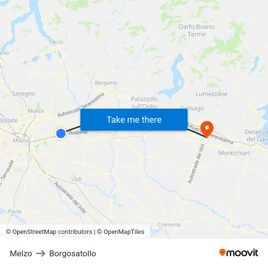 Melzo to Borgosatollo map