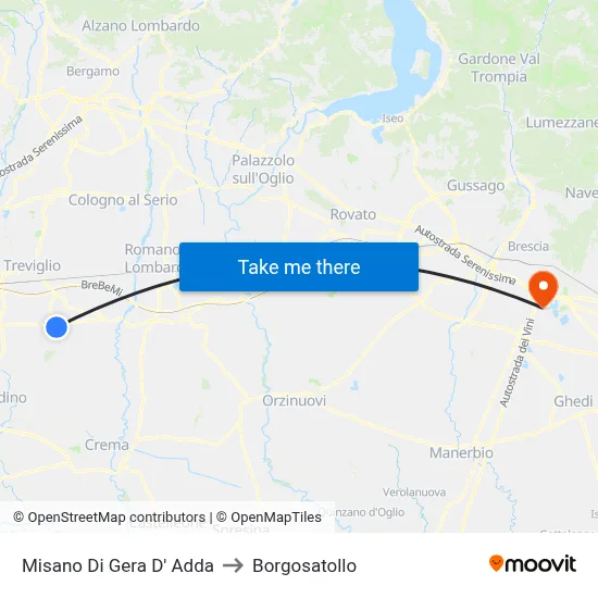 Misano di Gera d'Adda to Borgosatollo map