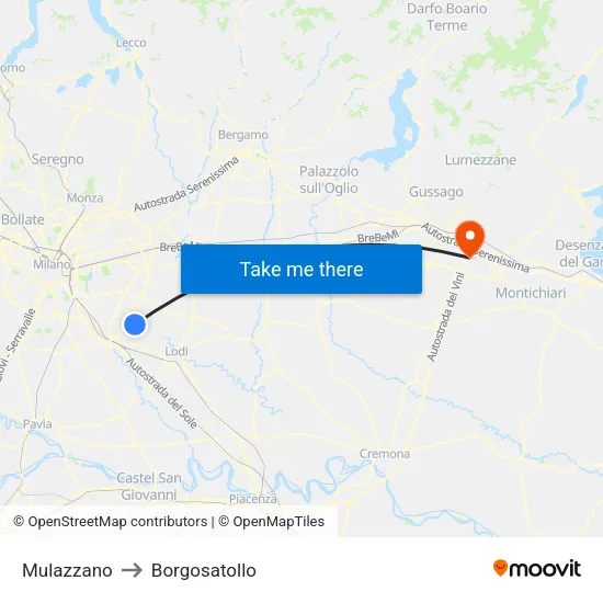 Mulazzano to Borgosatollo map