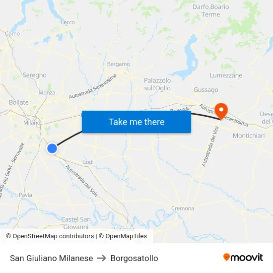 San Giuliano Milanese to Borgosatollo map