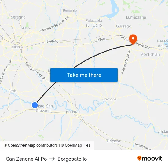 San Zenone al Po to Borgosatollo map