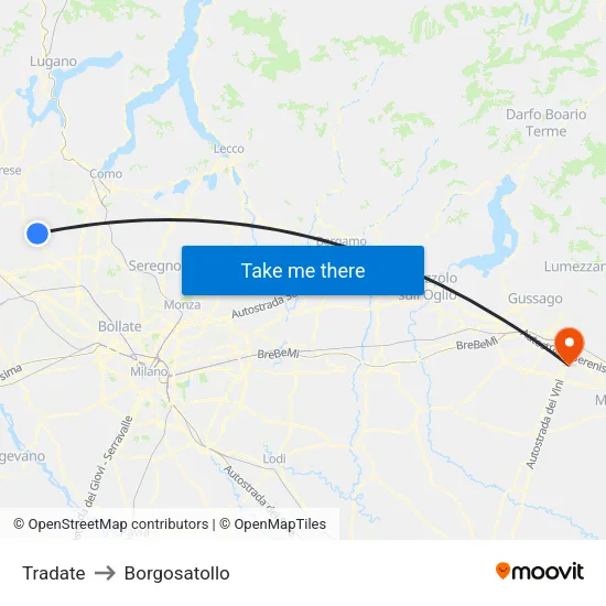 Tradate to Borgosatollo map