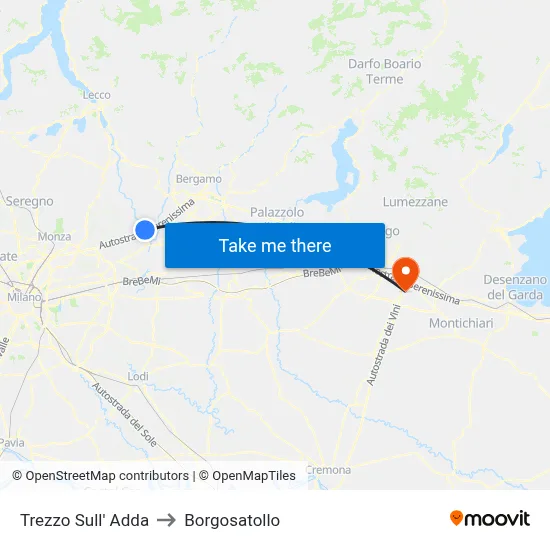 Trezzo Sull' Adda to Borgosatollo map