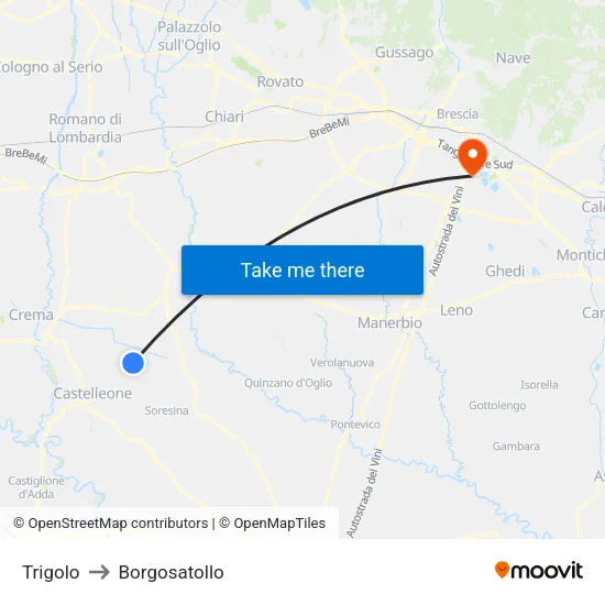 Trigolo to Borgosatollo map